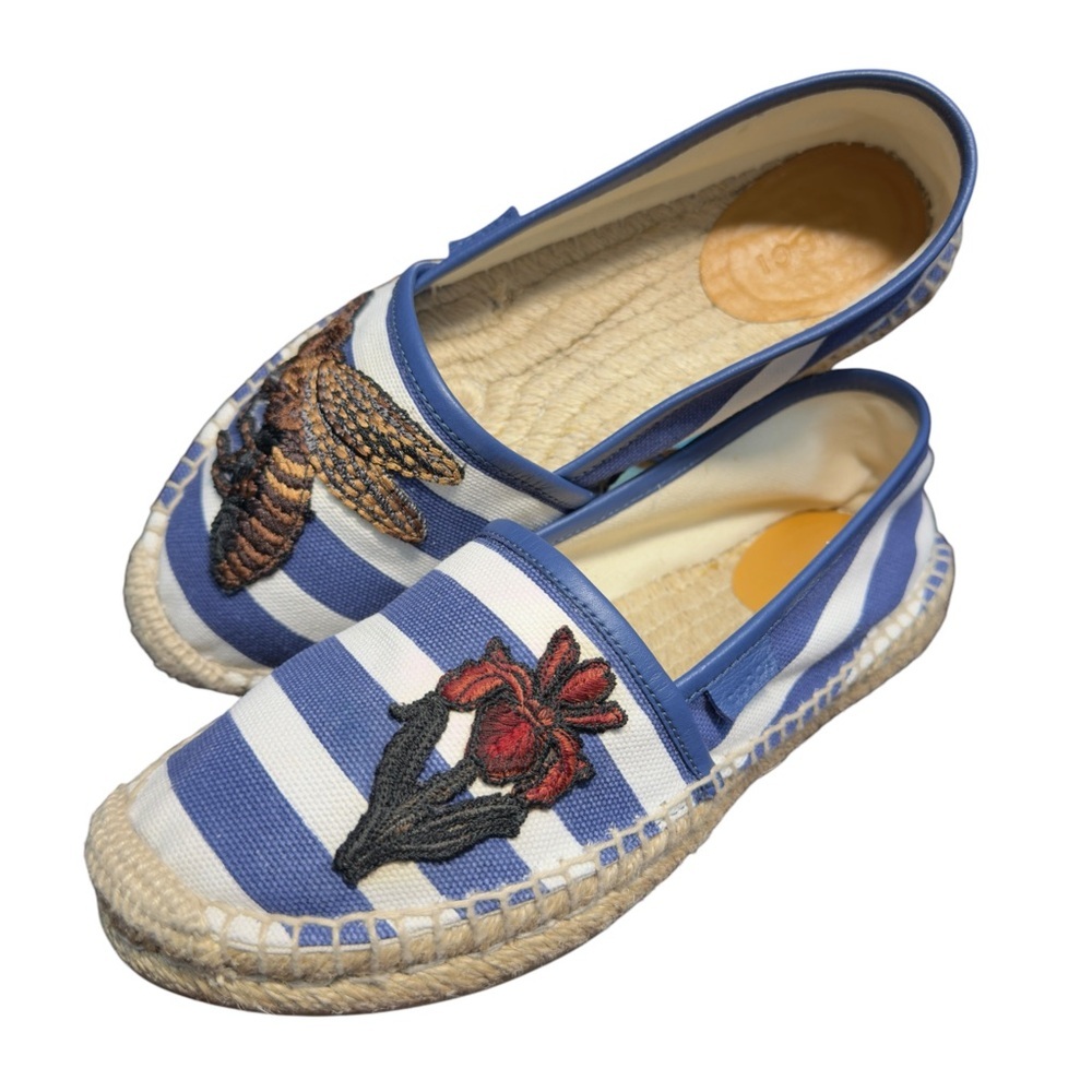 Gucci Striped Canvas Yacht Beach Luxury Resort Espadrilles With Logo Embroidered - Picture 3 of 16